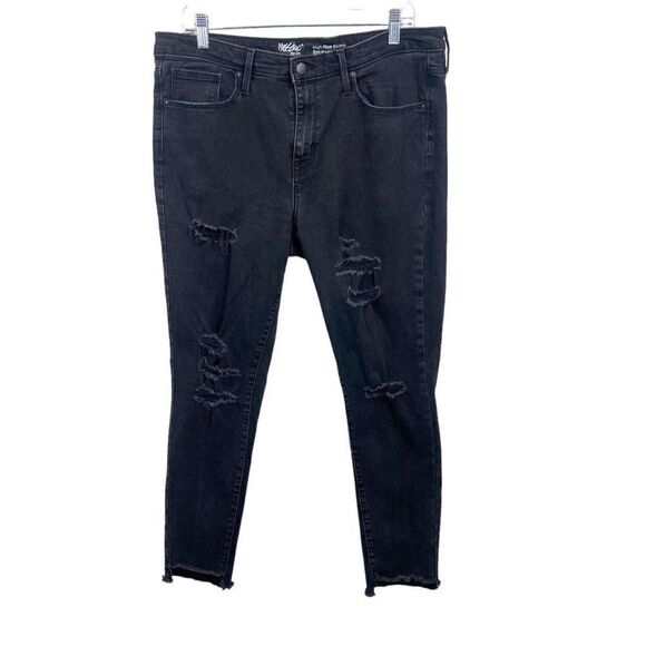 Mossimo Jeans Womens Size 16 High Rise Skinny Ankle Black Denim Destroyed Pants - Picture 1 of 4